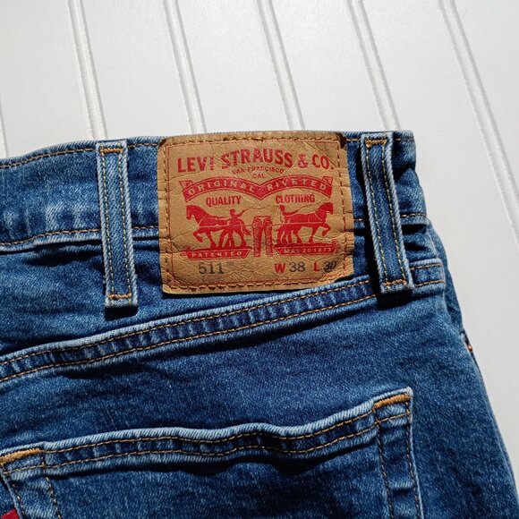 LEVI'S JEANS Men's 38 x 30 Blue Denim 511 Slim Fit Medium Wash Distressed - Picture 3 of 14